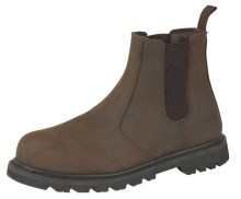 Brown Leather-Safety Chelsea Boot-Safety Toe Cap-Textile Lining-Goodyear Welted Nitrile Rubber Sole-