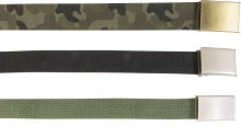 40 mm wide web belt. Available in three colours, Olive Green, Black and Camo.Cotton webbing up to 42'' waist-Length 117cm-Satin finish-Metal buckle-