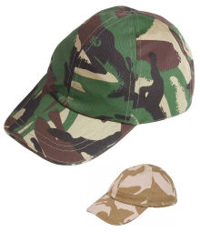 Children's one size baseball cap with velcro adjuster. Available in DPM Camo only no desert.