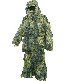 Children's camouflage Ghillie suit. Includes jacket, trousers, hat & face veil and rifle scrim. Size S/M to suit ages 7 to 11 years- Size L/XL to suit ages 12 to 15 years- This is only a guide - you can send us your sizes and we'll try and get best fit.