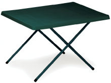 A folding table with adjustable leg settings and a durable resin surface ideal for camping, picnics and outdoor activities. The simple design of this table ensures quick set-up and it folds away neatly for easy transportation and storage. Available in Green. - Material: Steel legs, resin top-Size: L 80 x W 60 x H 51-65 cm (adjustable)