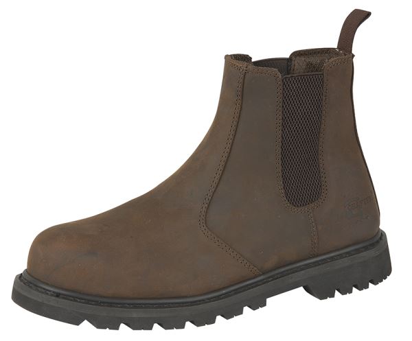 Footwear : Safety Boots : Brown Leather Safety Chelsea Boot